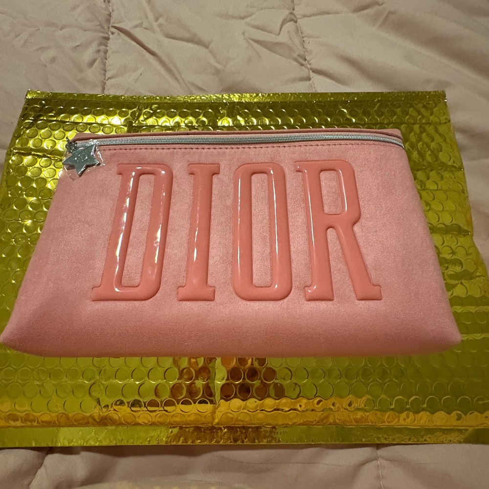 Dior Pink Cosmetic Bag with Embossed Logo